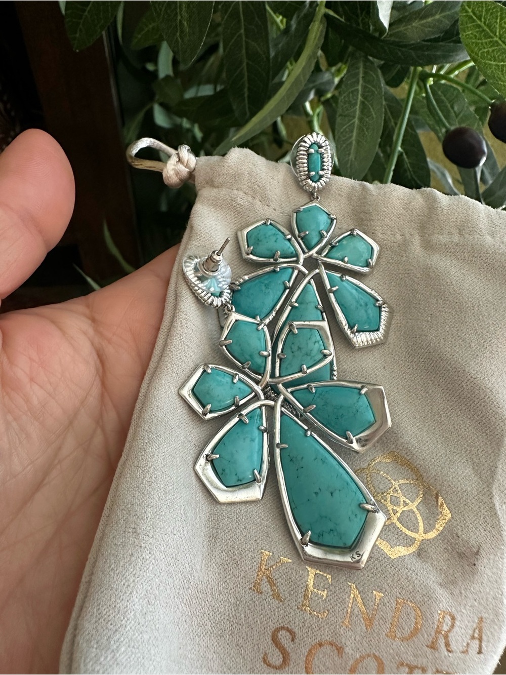 Kendra Scott Turquoise Floral Statement Drop Earrings - Picture 3 of 8
